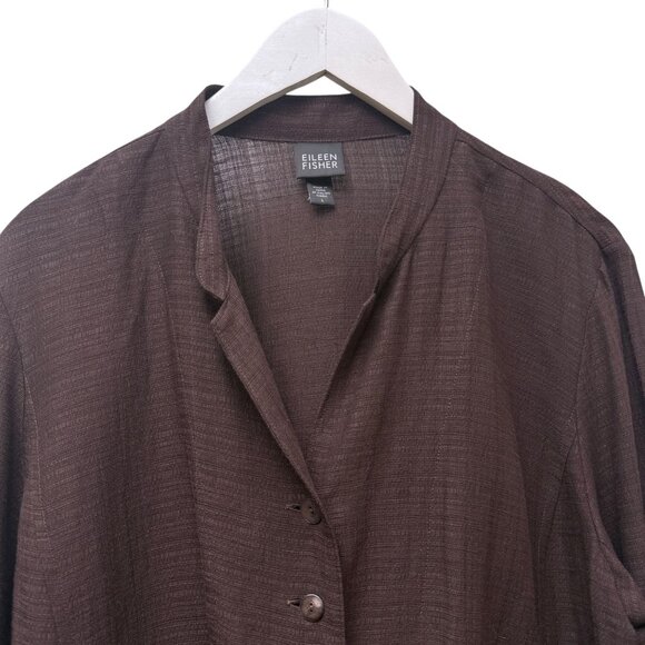 EILEEN FISHER Womens Jacket Large Brown Plum Linen Blend Light Blazer Lagenlook - Picture 2 of 8